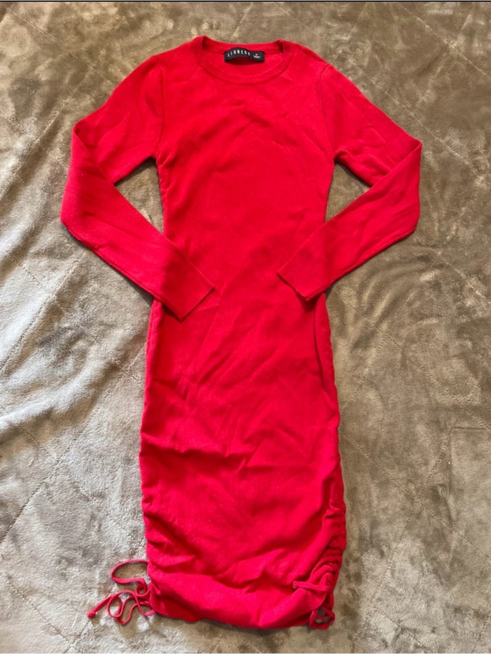 Lioness Red Long Sleeve Ruched Midi Dress